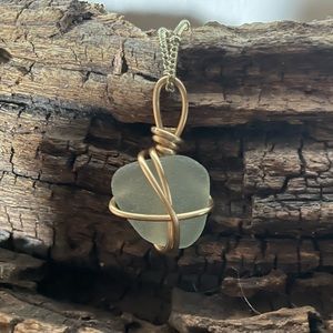 Sea Glass Pendant on 20” gold-colored snake chain